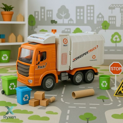 Ciężarówka Śmieciarka Miejska Światła Dźwięki Pomarańczowa LEAN TOYS
