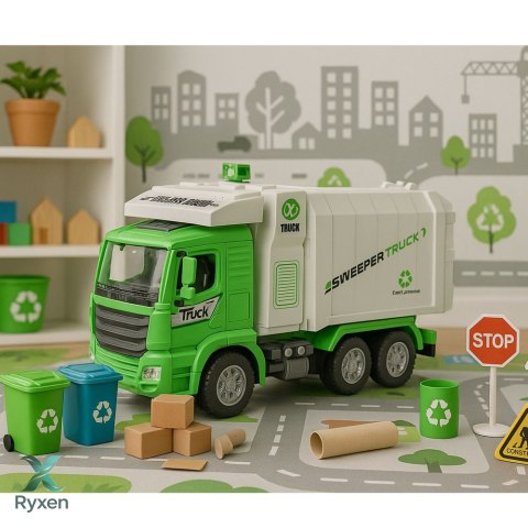 Ciężarówka Śmieciarka Miejska Światła Dźwięki Zielona LEAN TOYS