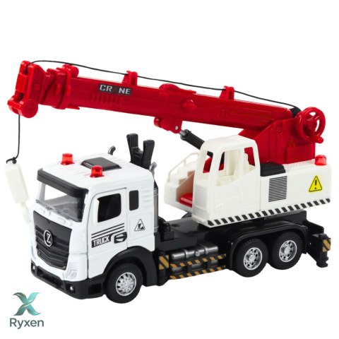 Ciężarówka Z Dźwigiem Metalowa Kabina Regulowany Wysięgnik Światła Dźwięki LEAN TOYS