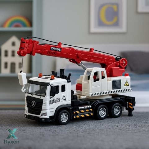 Ciężarówka Z Dźwigiem Metalowa Kabina Regulowany Wysięgnik Światła Dźwięki LEAN TOYS