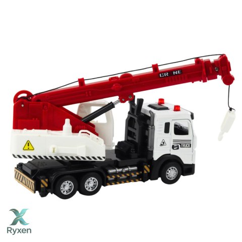 Ciężarówka Z Dźwigiem Metalowa Kabina Regulowany Wysięgnik Światła Dźwięki LEAN TOYS