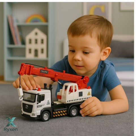 Ciężarówka Z Dźwigiem Metalowa Kabina Regulowany Wysięgnik Światła Dźwięki LEAN TOYS