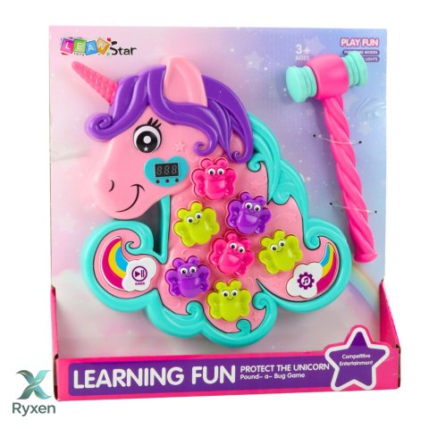 Gra Zręcznościowa Whac A Mole Jednorożec Kolorowy Światła Dźwięki LEAN TOYS