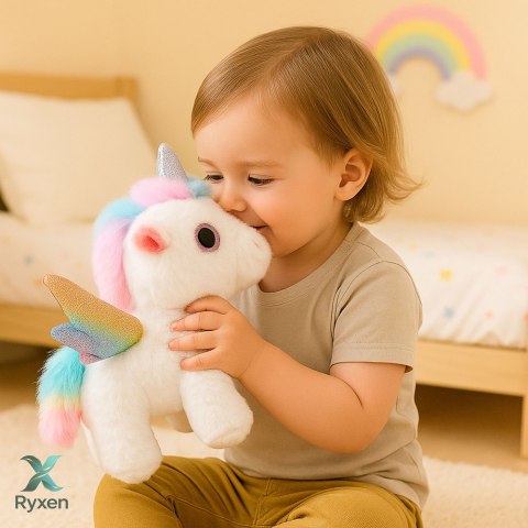 Jednorożec Pluszowy Interaktywny Porusza Się Dźwięki Biały 21 cm LEAN TOYS