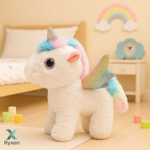 Jednorożec Pluszowy Interaktywny Porusza Się Dźwięki Biały 21 cm LEAN TOYS