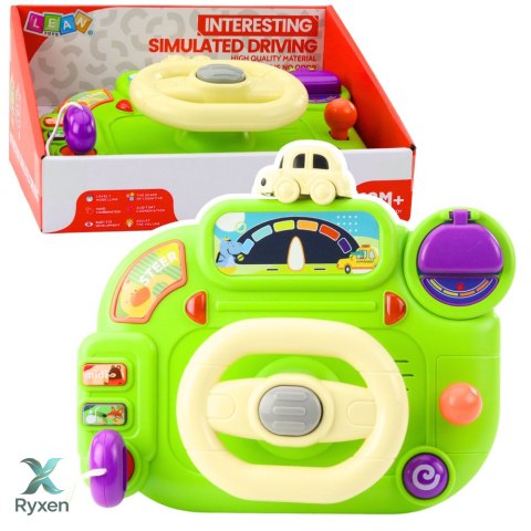 Kierownica Interaktywna Dla Dzieci Symulator Jazdy Światła Dźwięki Zielona LEAN TOYS
