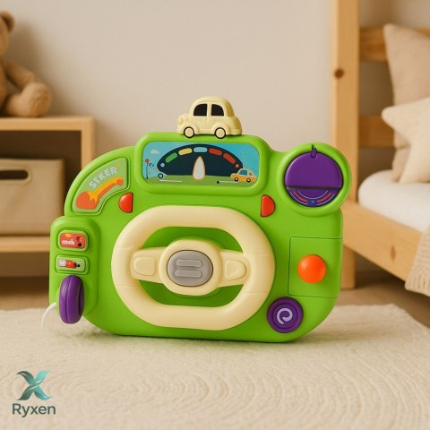 Kierownica Interaktywna Dla Dzieci Symulator Jazdy Światła Dźwięki Zielona LEAN TOYS