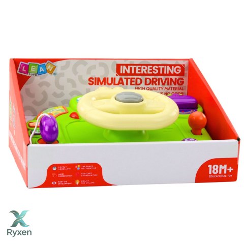 Kierownica Interaktywna Dla Dzieci Symulator Jazdy Światła Dźwięki Zielona LEAN TOYS