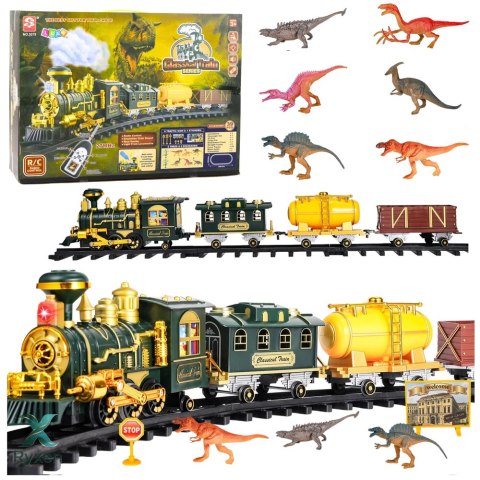 Klasyczna Kolejka Pociąg RC Dinozaury Światła Dźwięki Dym 39 el. LEAN TOYS