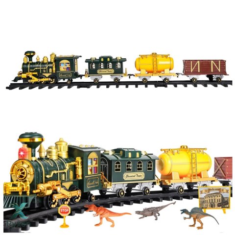 Klasyczna Kolejka Pociąg RC Dinozaury Światła Dźwięki Dym 39 el. LEAN TOYS