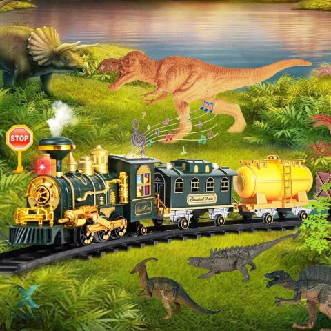 Klasyczna Kolejka Pociąg RC Dinozaury Światła Dźwięki Dym 39 el. LEAN TOYS