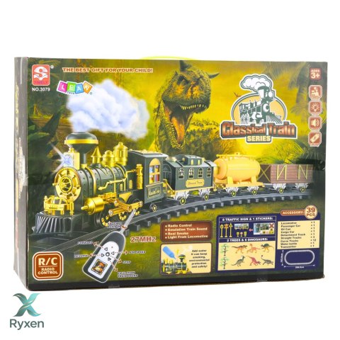 Klasyczna Kolejka Pociąg RC Dinozaury Światła Dźwięki Dym 39 el. LEAN TOYS