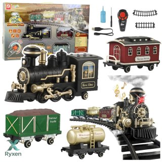 Kolejka Elektryczna Pociąg Klasyczny RC Światła Dźwięki Dym 206 cm 24 el. LEAN TOYS