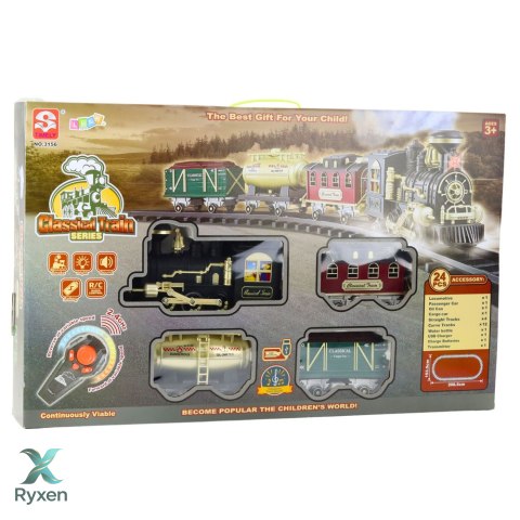 Kolejka Elektryczna Pociąg Klasyczny RC Światła Dźwięki Dym 206 cm 24 el. LEAN TOYS