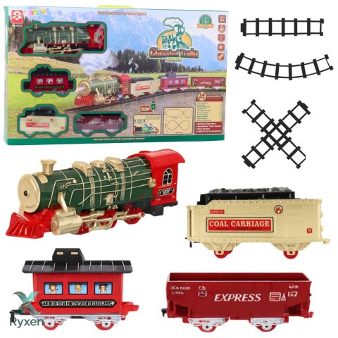 Kolejka Elektryczna Pociąg Klasyczny Światła Dźwięki Dym 24 el. LEAN TOYS