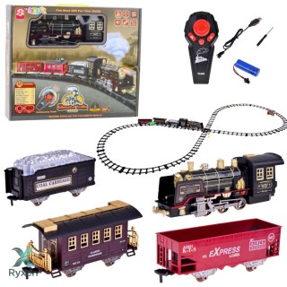 Kolejka Pociąg Lokomotywa Zdalnie Sterowana RC Światła Dźwięki Dym 22 el. LEAN TOYS