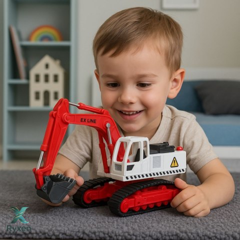 Koparka Gąsienicowa Metalowa Ruchoma Łyżka Obrotowa Kabina Światła Dźwięki LEAN TOYS