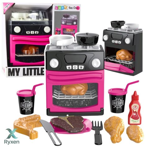 Kuchenka Zabawkowa Z Piekarnikiem Jedzenie Światła Dźwięki Różowa LEAN TOYS