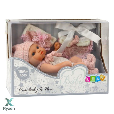 Lalka Bobas Niemowlak Różowe Ubranko Czapeczka Śliniaczek 18 cm LEAN TOYS