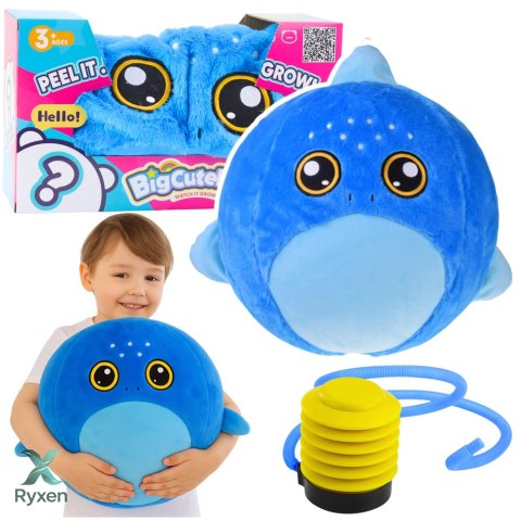 Piłka Do Skakania Rosnąca Pluszowa Rekin Niebieski Pompka 50 cm LEAN TOYS