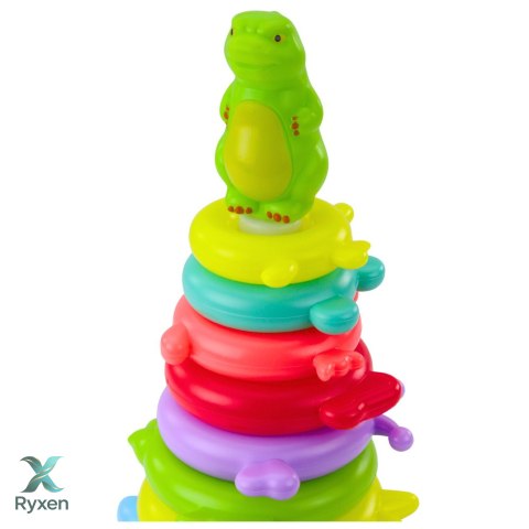 Piramida Edukacyjna Układanka Figurka Dinozaur Naklejki 12 Poziomów LEAN TOYS