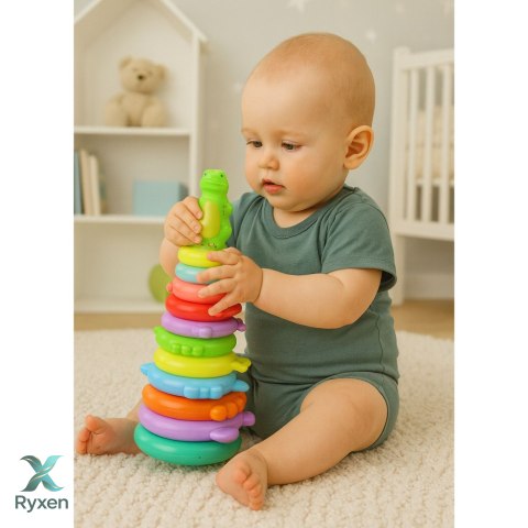 Piramida Edukacyjna Układanka Figurka Dinozaur Naklejki 12 Poziomów LEAN TOYS