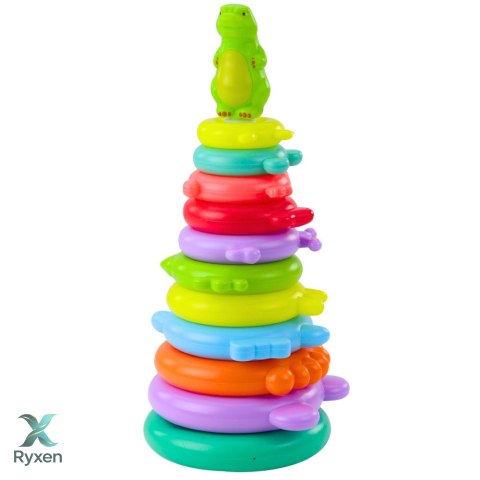 Piramida Edukacyjna Układanka Figurka Dinozaur Naklejki 12 Poziomów LEAN TOYS
