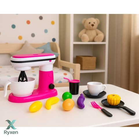 Robot Kuchenny Blender Zabawkowy Dla Dzieci Akcesoria Owoce Różowy LEAN TOYS