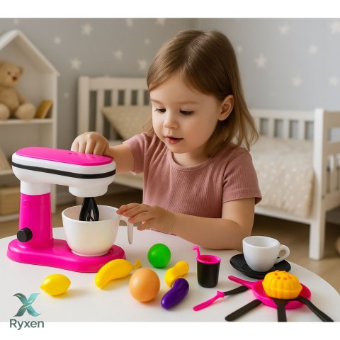 Robot Kuchenny Blender Zabawkowy Dla Dzieci Akcesoria Owoce Różowy LEAN TOYS