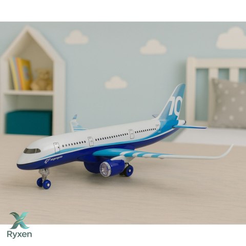 Samolot Pasażerski Z Napędem Pull Back Metalowy Światła Dźwięki 23 cm LEAN TOYS