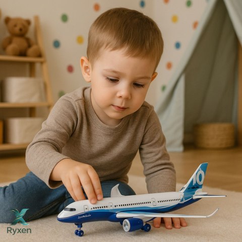 Samolot Pasażerski Z Napędem Pull Back Metalowy Światła Dźwięki 23 cm LEAN TOYS