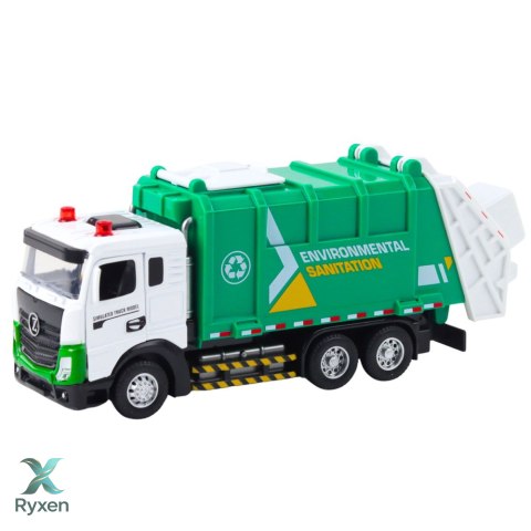 Śmieciarka Dla Dzieci Metalowa Kabina Kosz Światła Dźwięki Zielona LEAN TOYS