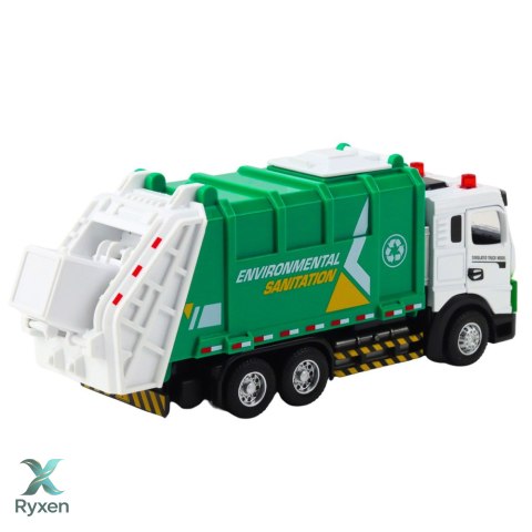 Śmieciarka Dla Dzieci Metalowa Kabina Kosz Światła Dźwięki Zielona LEAN TOYS
