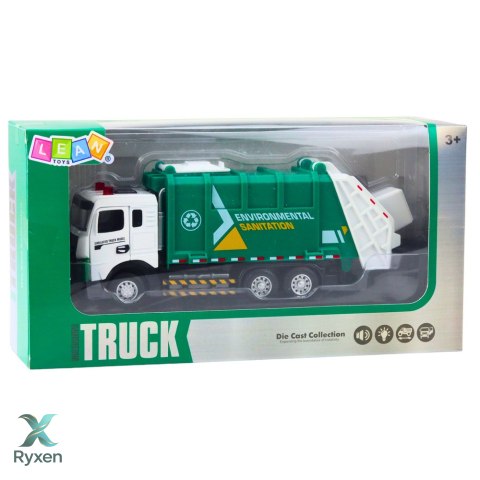 Śmieciarka Dla Dzieci Metalowa Kabina Kosz Światła Dźwięki Zielona LEAN TOYS