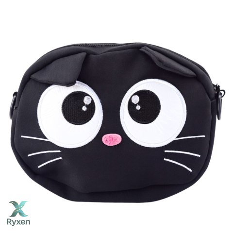 Torba Saszetka Kot Zasuwana Kieszeń Regulowany Pas Czarna 21 x 16 cm LEAN TOYS