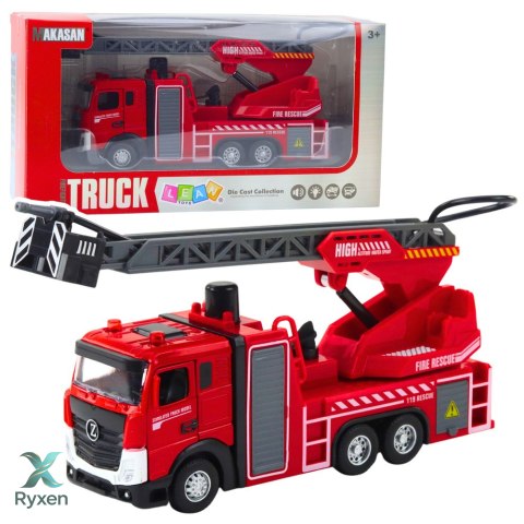 Wóz Strażacki Z Wysięgnikiem Wąż Rozpylanie Wody Światła Dźwięki LEAN TOYS