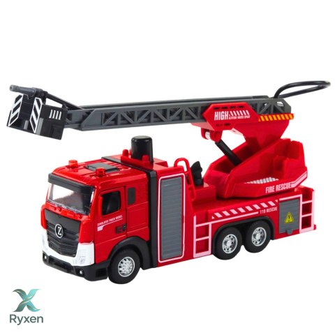 Wóz Strażacki Z Wysięgnikiem Wąż Rozpylanie Wody Światła Dźwięki LEAN TOYS