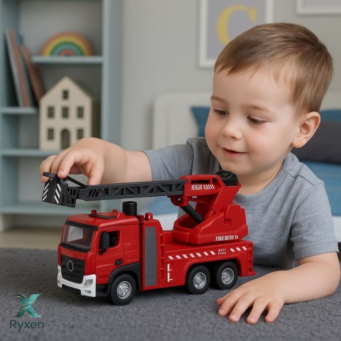 Wóz Strażacki Z Wysięgnikiem Wąż Rozpylanie Wody Światła Dźwięki LEAN TOYS
