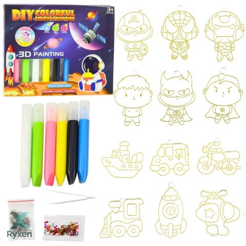 Zestaw Do Malowania Kosmos 3D DIY 6 Farbek Zawieszki 12 szt. LEAN TOYS