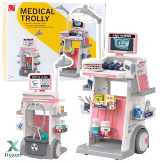 Zestaw Doktor Dentysta Wózek Medyczny Światła Różowy 26 el. LEAN TOYS