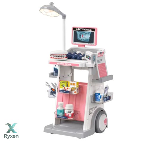 Zestaw Doktor Dentysta Wózek Medyczny Światła Różowy 26 el. LEAN TOYS