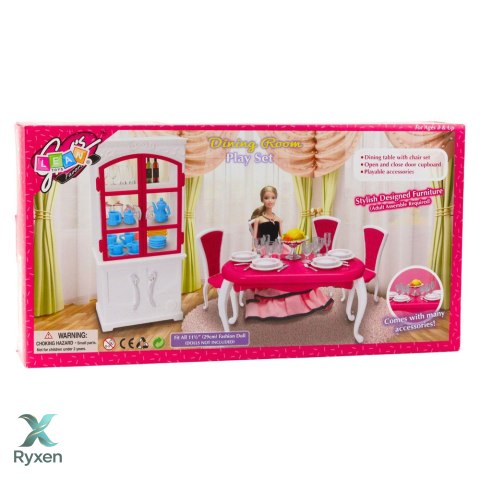 Zestaw Jadalnia Dla Lalek Stół Krzesła Kredens Zastawa LEAN TOYS