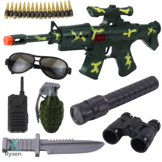 Zestaw Karabin Wojskowy Z Karabinem Akcesoria Dźwięk Strzału Khaki LEAN TOYS