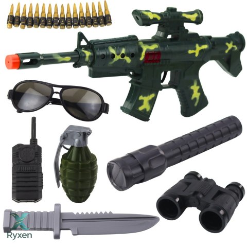Zestaw Karabin Wojskowy Z Karabinem Akcesoria Dźwięk Strzału Khaki LEAN TOYS