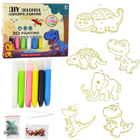 Zestaw Kreatywny DIY Witraże Breloki Dinozaury Pisaki 6 szt. LEAN TOYS