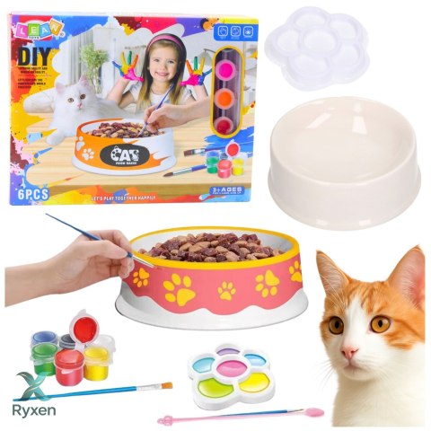 Zestaw Kreatywny Miska Dla Kota Do Malowania Farbki Pędzelki DIY 6 el. LEAN TOYS