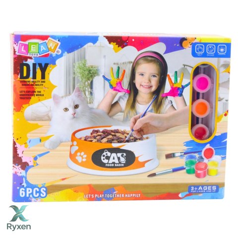Zestaw Kreatywny Miska Dla Kota Do Malowania Farbki Pędzelki DIY 6 el. LEAN TOYS