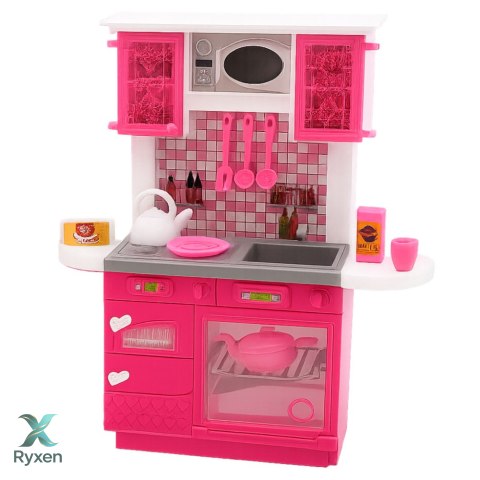 Zestaw Kuchnia Dla Lalek Lodówka Piekarnik Akcesoria Różowe LEAN TOYS