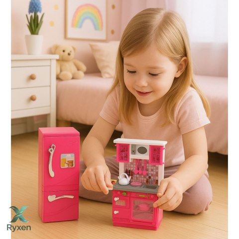 Zestaw Kuchnia Dla Lalek Lodówka Piekarnik Akcesoria Różowe LEAN TOYS