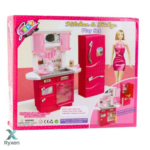 Zestaw Kuchnia Dla Lalek Lodówka Piekarnik Akcesoria Różowe LEAN TOYS
